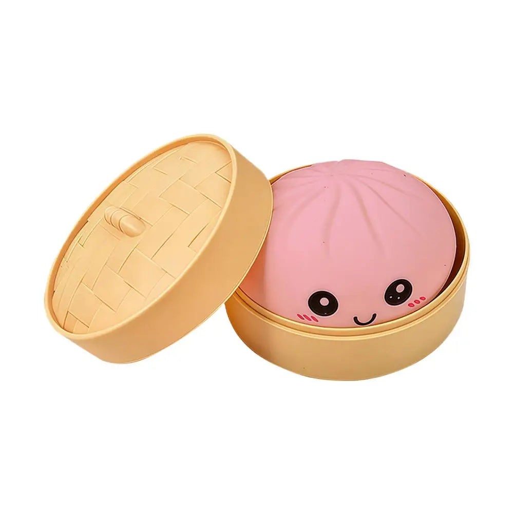 Realistic Giant Dumpling Squeeze Toy with Bamboo Steamer Soft TPR Dough Ball Decompression Fidget Toy Funny Creative Gift