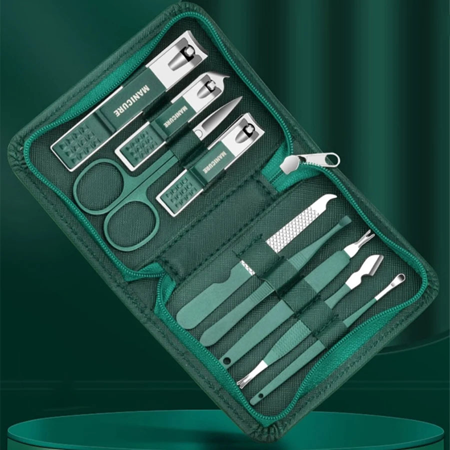 Ouriner 6-18Pcs Portable Manicure Sets Pedicure Kits Bright Black Nail Clipper Set Personal Care Tools Eyebrow Scissors