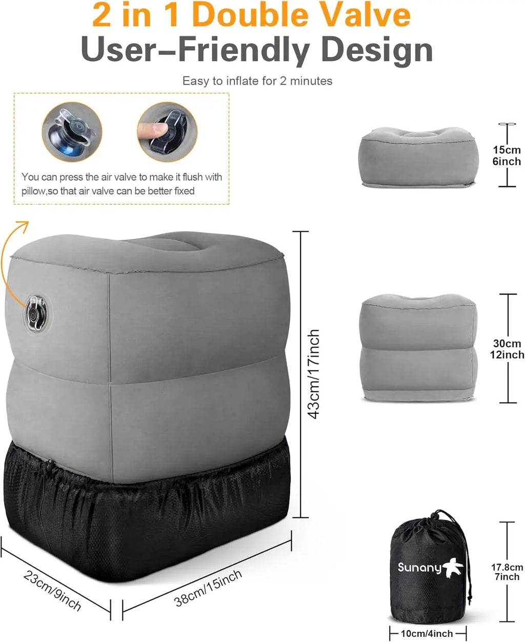 Inflatable Foot Rest Pillow For Travel, Kids/Adults Airplane Travel Pillow-Adjustable Height Cushions,For Kids To Sleep While