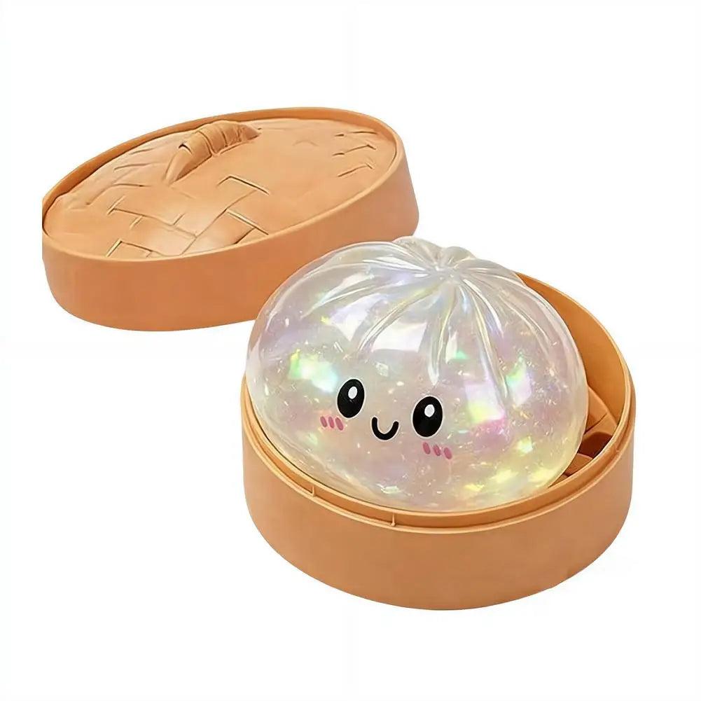 Realistic Giant Dumpling Squeeze Toy with Bamboo Steamer Soft TPR Dough Ball Decompression Fidget Toy Funny Creative Gift