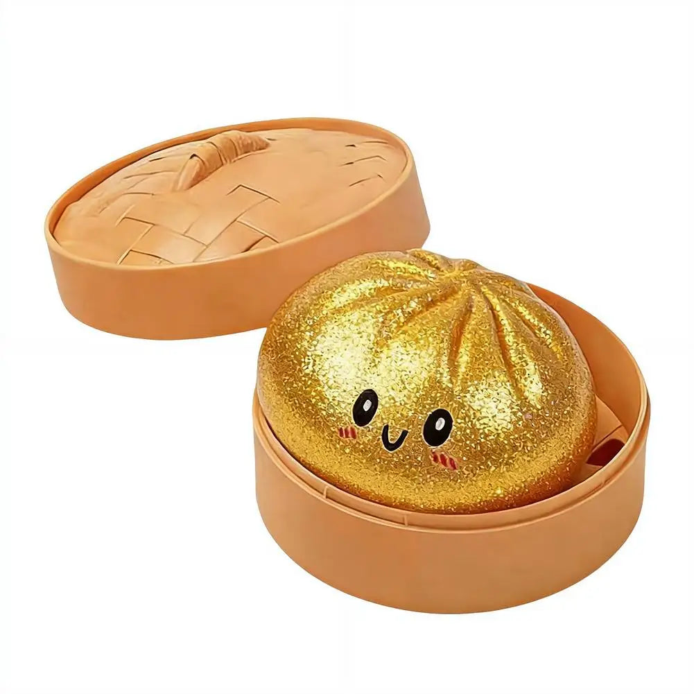 Realistic Giant Dumpling Squeeze Toy with Bamboo Steamer Soft TPR Dough Ball Decompression Fidget Toy Funny Creative Gift