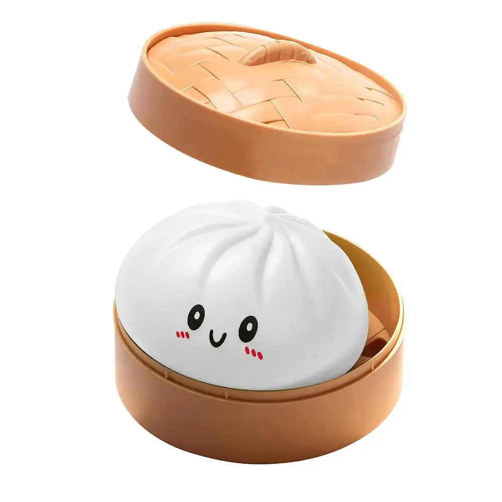 Realistic Giant Dumpling Squeeze Toy with Bamboo Steamer Soft TPR Dough Ball Decompression Fidget Toy Funny Creative Gift