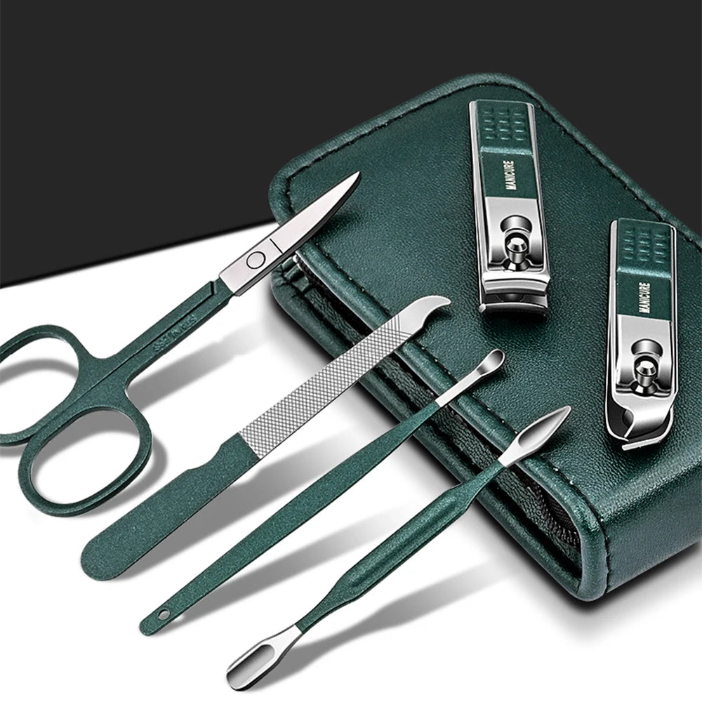 Ouriner 6-18Pcs Portable Manicure Sets Pedicure Kits Bright Black Nail Clipper Set Personal Care Tools Eyebrow Scissors