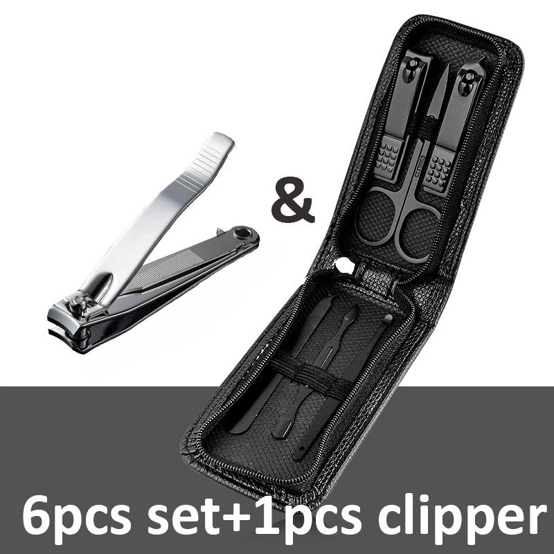 Ouriner 6-18Pcs Portable Manicure Sets Pedicure Kits Bright Black Nail Clipper Set Personal Care Tools Eyebrow Scissors